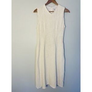 Zara Textured Cotton Raw Hem Sleeveless Cream MIDI Dress. Size S/M.
